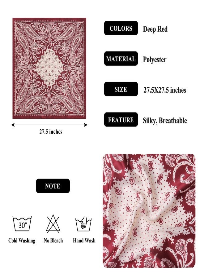 VBAEI 1 Pcs 27.5" Women Head Scarf Silk Like Stain Bandana Sleeping Hair Wrap Hair Scarf for Women(Deep Red) - Image 2